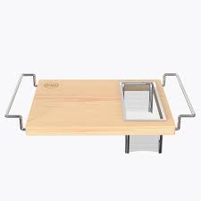 cutting board with wire colander