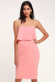 Lots Of Love Light Pink Strapless Midi Dress Strapless Midi Dress Midi Dress Bodycon Dresses
