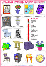 Living Room Objects Esl Matching Exercise Worksheets In 2020 Kids Worksheets Printables Vocabulary Living Room Objects