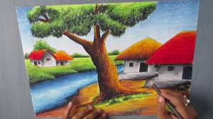 How To Draw A Village Landscape With Oil Pastel Episode 16 Landscape Pencil Drawings Oil Pastel Paintings Oil Pastel