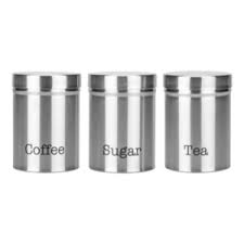 Contrasting copper and white colour with each canister labelled with the contents of tea, coffee and sugar. Coffee Tea Sugar Canisters The Range