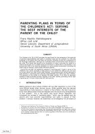 In early pregnancy, you're probably thinking of baby names and shopping for ba. Pdf Parenting Plans In Terms Of The Children S Act Serving The Best Interests Of The Parent Or The Child