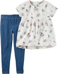 Carters Toddler Girls Floral Top Leggings Set 2t White Multi Imported Machine Wash Tumble Dry Kids Outfits Tops For Leggings Outfits With Leggings