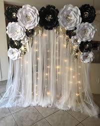 Black And White Backdrop With Flowers Danielle Gonzales On Instagram Just Finished This Fabulous Paper Flower Backdr Flower Backdrop Wedding 50th Birthday Party Decorations Graduation Party Decor