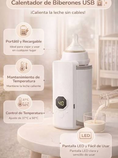 ✨ Calentador de Biberones Recargable ✨ Haz tu rutina mucho más fácil con  este práctico calentador portátil 💕 Ideal para mamás modernas que  necesitan comodidad en cualquier momento y lugar. 🍼 Calienta