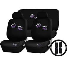 Amazon Com 11pc Purple Leopard Paw Print Seat Covers Steering Cover Set Universal Fit Automotive Girly Car Seat Covers Seat Belt Pads Seat Covers