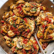 Garlic Mushroom Chicken Thighs Recipe With Sun Dried Tomatoes Chicken Recipe With Mushrooms Eatwell101