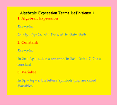 Definitions Of Terms In Algebraic Expressions 1 Algebraic Expression An Expression Consisting Of Arithmetic Number Algebraic Expressions Expressions Algebra