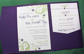 Purple Green Swirls And Starfish Pocketfold Beach Wedding Invitations Green Wedding Invitations Beach Wedding Purple Purple And Green Wedding