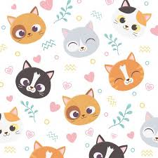 Cute Pet Cats Face Hearts Love Foliage Cartoon Background Illustration Cat Face Cartoon Background Cat Drawing