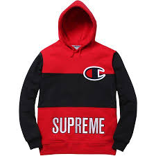 Black And Red Champion Hoodie Supreme Champion Color Blocked Pullover Supreme Clothing Menswear Supreme Clothing Champion Clothing