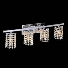 This fixture with shiny crystal glass and stainless steel plate brings a sparkling brightness inside the bathroom. Four Light Chrome Crystal Wall Sconce Bathroom Vanity Lighting Fixture Home Garden Patterer Lamps Lighting Ceiling Fans