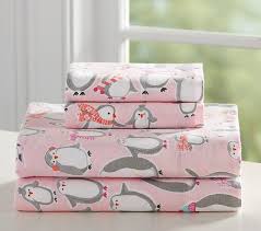 Cuddl duds twins size sheet set microfiber artic critters polar bear penguins. Penguin Flannel Kids Sheet Set Pottery Barn Kids