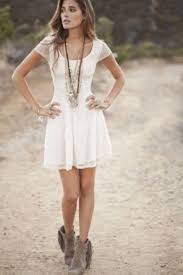 Short White Summer Dress With Short Boots Fashion Boho Fashion Style