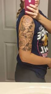 Bird And Rose Tattoo Meaning Roses And Bird Half Sleeve Tattoo Grey Shading Still To Come