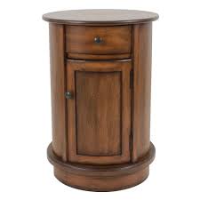 Decor Therapy Keaton Honeynut Brown Round Storage Side Table Decor Therapy Round Storage End Tables With Storage