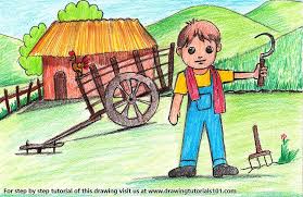 Farmer Village Scene Art Drawings For Kids Village Scene Drawing Painting Art Projects