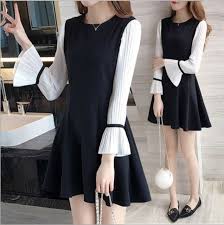 Korean Style Fashion Girls Dress Ladies Flare Sleeve Black A Line Casual Dresses Korean Fashion Korean Fashion Trends Korean Fashion Dress