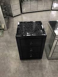 Black Mirror Crush 3 Drawer Bedside Mirrored Furniture Glam Bedroom Decor Mirrored Bedroom Furniture