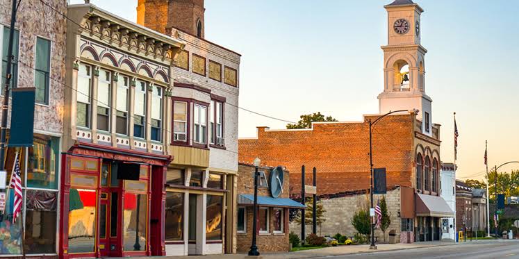 Downtown street view of Libby, Montana
