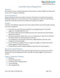 The central knowledge is about children's motor skill development, along with the emotional and social aspects as they relate to physical activity. Stress Management Lesson Plans Lovetoknow Health Lesson Plans Stress Management Teaching Stress