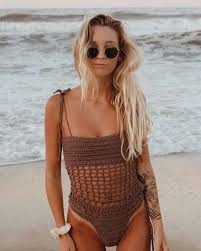 The August One Piece In The Color Brown Crochet Swimwear Crochet Swimsuits One Piece
