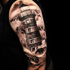 Lighthouse With The Waves Splashing Off The Rocks In A Thunderstorm Nautical Tattoos Nautical Tattoos Tatt Tatuajes De Faro Tatuajes De Mapa Tatuajes Nauticos
