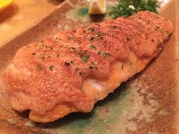 A sushi roll with avocado and prawn. Salmon Mentai By Melody H Burpple