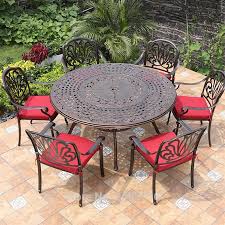 It can be used outside without any worries. Set Of 7 Piece Cast Aluminum Patio Dining Set Outdoor Furniture Dining Tables In Round Dia 150cm For Poolside Backyards Garden Furniture Sets Aliexpress