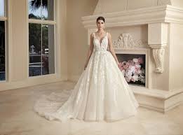 Plunge V Neck Open Back Floral Lace Ballgown With Long Cathedral Train Demetrios 1008 Wedding Dress Styles Demetrios Wedding Dress Tulle Wedding Dress