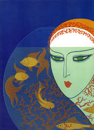 FISH BOWL Chic Original Vintage ERTE Art Deco Print Fashion Book Plate