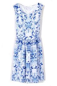 Blue White Porcelain Print Dress Porcelain Print Dress Print Chiffon Dress Fashion