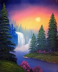 Pin By Laurie Cyphers On Painting Waterfall Paintings Sunset Landscape Canvas Landscape Paintings Acrylic