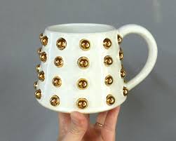 Reserved for Hannah: Imperial Gold and White Stoneware Mug Handmade Mug  With Real Gold