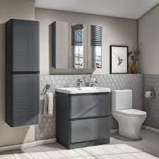 48 high gloss gray bathroom vanity keetchen. 800mm Dark Grey Gloss Wall Hung Mirrored 3 Door Bathroom Cabinet Portland Better Bathrooms