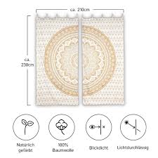 Indian Curtain Ombre Mandala White Gold Curtain Ethnic Style With Loops  Without Hooks Handmade From Fair Trade