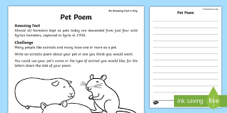 1 one hamster per cage: Pets Acrostic Poem Worksheet Worksheet Teacher Made