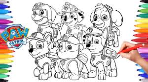 Everest plays with skye and rubble coloring page from paw patrol category. Paw Patrol Coloring Book How To Draw Paw Pups For Kids Chase Marshall Rocky Skye Rubble Zuma Youtube