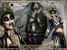 What does dull skin look like? Second Life Marketplace Irrisistible Miss Beetlejuice Outfit Scripted Skin Hairs
