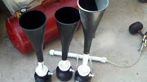 There is an airline powering both the horns that came off of a scuba tank. Pvc Train Horn Youtube