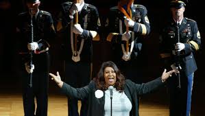 R&b artist jazmine sullivan will perform the national anthem this year along with singer eric church, adding their names to the lexicon of black performers who sung the song on one entertainment's largest. Aretha Franklin National Anthem Watch That Lions One More