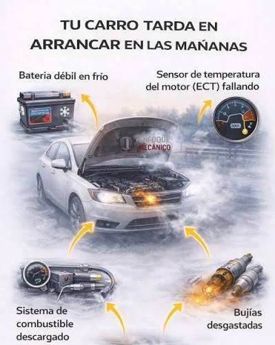 ❄️ Tu carro tarda en arrancar en las mañanas Si al encender en frío el motor gira más de lo normal, le cuesta prender o necesitas varios intentos, el problema casi siempre
