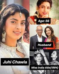 Juhi Chawla, a beloved Bollywood actress, rose to fame after winning the  Miss India title in 1984. Known for her charming screen presence and  impeccable comic timing, she became one of the