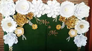 Love the theme to her sweet 16!!! White And Gold Paper Flower 2x2m Backdrop Durban Paper Flowers Handmade Flowers Paper Paper Flowers Paper Flower Backdrop