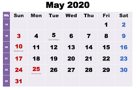 May 2020 Calendar With Holidays Dates In 2020 Holiday Calendar Printable Holiday Calendar Holiday Dates