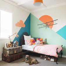 You can also paint walls with patterns, stripes, or other decorative painting techniques. Your Home And Garden Magazine On Instagram A Clever Mum Painted This Abstract Mountain Scene Herself The Airpl Kids Room Wall Boy Room Paint Kids Room Paint