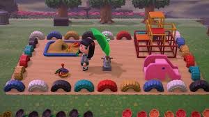 Finished A Playground Area Excuse The Rainy Weather Haha Animalcrossing Animal Crossing Characters Animal Crossing Qr Animal Crossing
