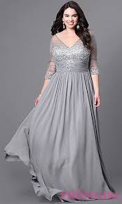 Floor Length Plus Size V Neck 3 4 Sleeve Dress At Promgirl Com Evening Gowns With Sleeves Plus Size Evening Gown Formal Dresses With Sleeves