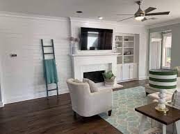 Shiplap wall, weathered white gray, shiplap ceiling, shiplap wall, wood feature wall, white. Adding A Shiplap Feature Wall To Living Room Thetarnishedjewelblog