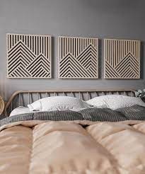 Large Mountains Wooden Wall Art Set Headboard Wall Art Bedroom Wall Art Set Of 3 Modern Geometric Wood Wall Hanging Hanging Headboard In 2021 Headboard Wall Bedroom Wall Wood Wall Hanging